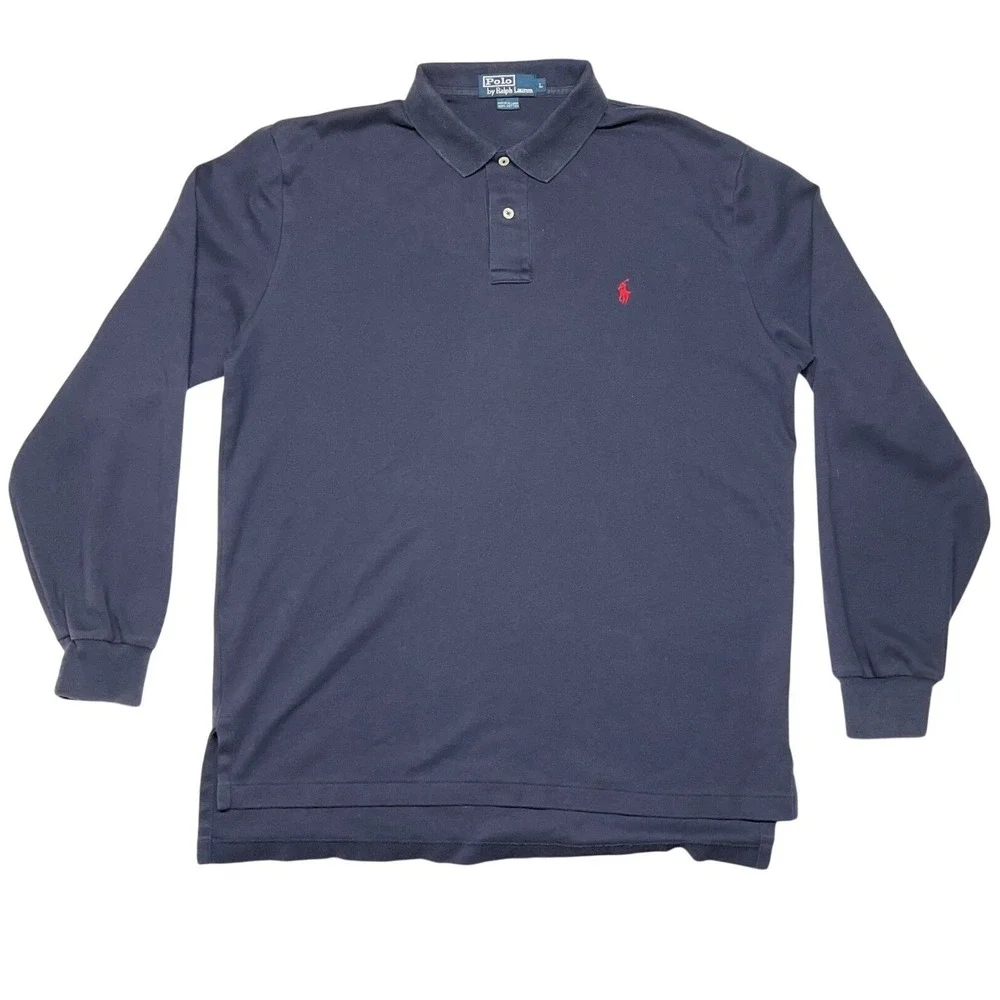 Vintage Y2K Polo Ralph Lauren Long Sleeve Polo Navy Men's Large EUC